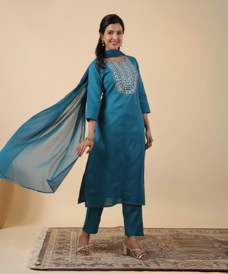Janasya Women Kurta Pant Dupatta Set
