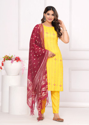 Lamba Creations Embellished Kurta, Trouser/Pant & Dupatta Set