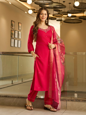 GlimmerGown Embroidered Kurta, Salwar & Dupatta Set