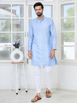 See Designs Men Self Design Straight Kurta(Blue)