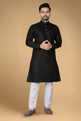 PROFISOL Men Solid A-line Kurta(Black)
