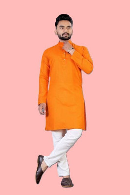 OmakarENT Men Printed Straight Kurta(Orange)