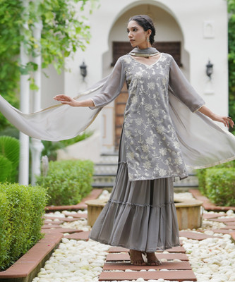Indo Era Women Kurta Sharara Dupatta Set