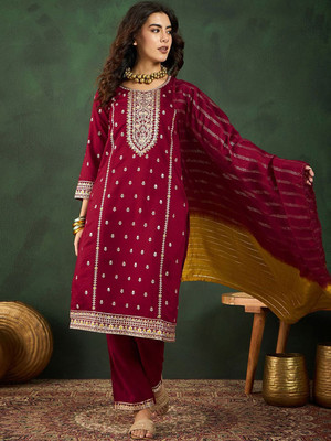Sangria Embroidered Kurta, Trouser/Pant & Dupatta Set