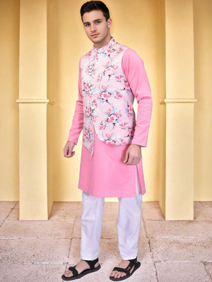 PRINTCULTR Men Kurta Pant Ethnic Jacket Set