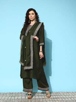 OmNamo Women Kurta Palazzo Dupatta Set