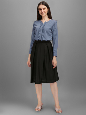 Kinjo Solid Women Flared Grey Skirt