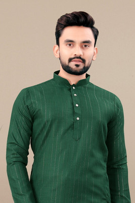 Aamond Men Striped A-line Kurta(Green)