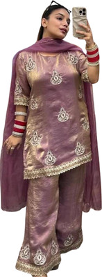 TEELFAB Women Ethnic Top Palazzo Dupatta Set