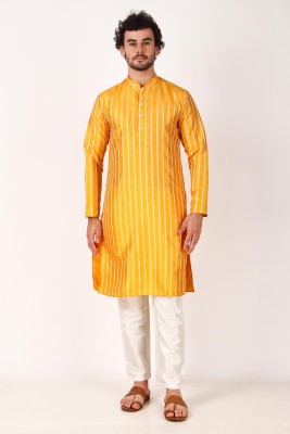 Koshin Men Striped Straight Kurta(Yellow)