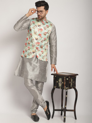 kaifoo Men Kurta Churidar Ethnic Jacket Set