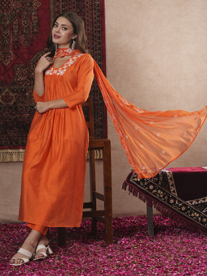 Tasrika Embroidered Anarkali Kurta, Bottom & Dupatta Set