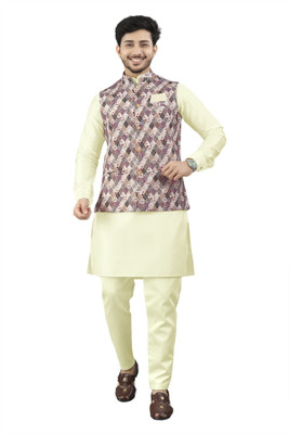 click n buy Men Kurta Pyjama Ethnic Jacket Set