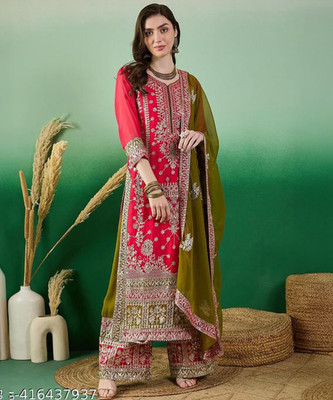Aksharam Women Kurta Palazzo Dupatta Set