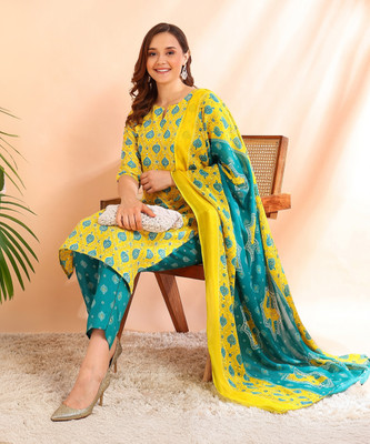 New Ethnic 4 You Women Kurti Pant Dupatta Set