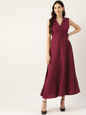 Dressberry Women A-line Maroon Maxi/Full Length Dress