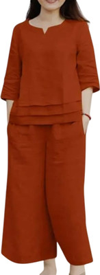 Keshavm Women Crop Top Palazzo Set