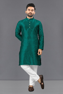 Jatin Creationss Men Printed Straight Kurta(Green)
