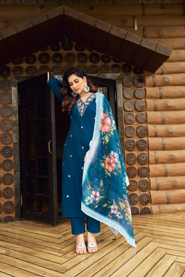 ShreeHariRam Enterprise Women Embroidered Ethnic Dress Kurta(Blue)