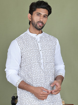 ANOUK Men Embroidered Straight Kurta(White)