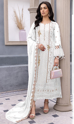CLOTHTEXTILE Georgette Embroidered Salwar Suit Material