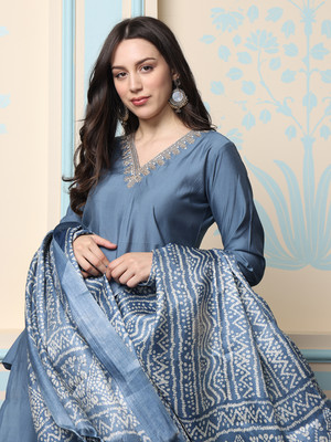 Ishin Embroidered Kurta, Trouser/Pant & Dupatta Set