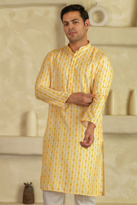 LEMONX Men Printed Straight Kurta(Yellow)