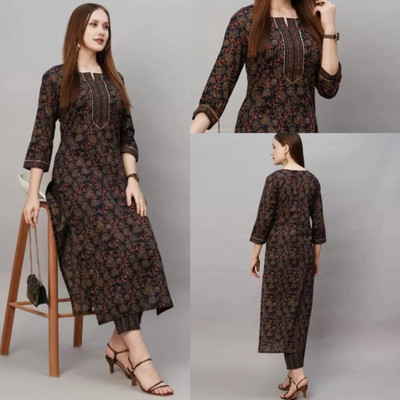 HOLY STAR WORLD Women Printed A-line Kurta(Black)