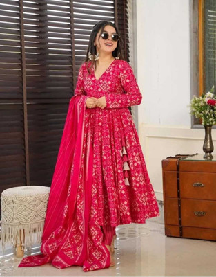 PRAVIK Self Design Anarkali Kurta, Bottom & Dupatta Set