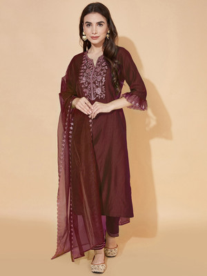 Blue Zircon Embroidered Kurta, Trouser/Pant & Dupatta Set