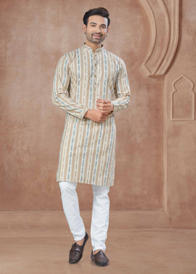 Outluk Men Printed Straight Kurta(White)