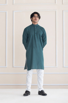 SHROBH Men Solid Straight Kurta(Dark Green)