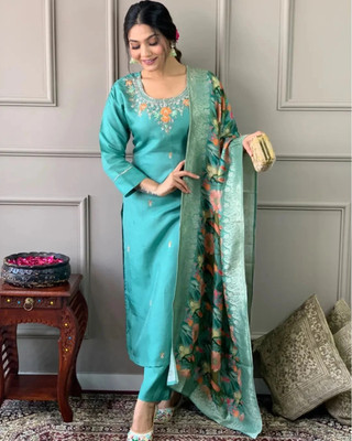 f cloth Embroidered Kurta, Trouser/Pant & Dupatta Set