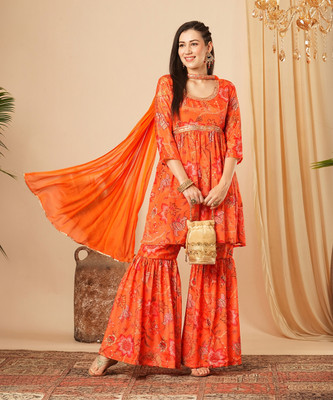 Globus Women Kurti Palazzo Dupatta Set