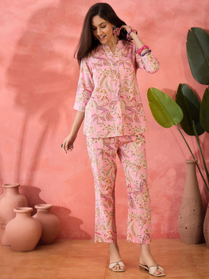 Sangria Women Crop Top Pant Set