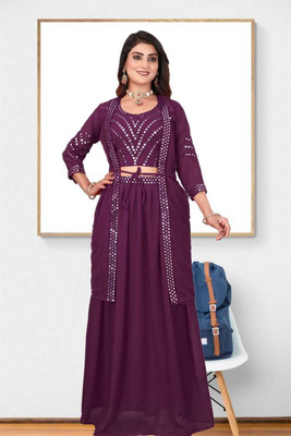 CHITT FASHION Women Crop Top Skirt Ethnic Jacket Set