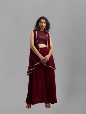 Camerfly Women Crop Top Sharara Dupatta Set