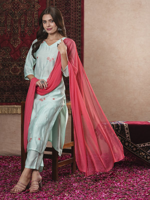 Tasrika Embroidered Kurta, Trouser/Pant & Dupatta Set
