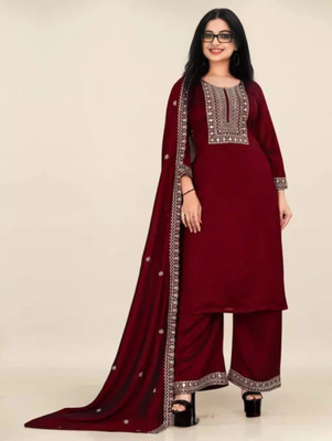 Harshiv Creation Embroidered Kurta, Palazzo & Dupatta Set