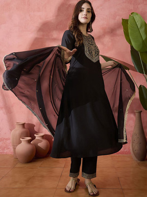 Sangria Embroidered Kurta, Trouser/Pant & Dupatta Set