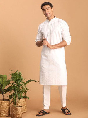 VASTRAMAY Men Embroidered A-line Kurta(White)