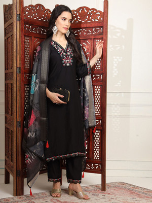 Sangria Embroidered Kurta, Trouser/Pant & Dupatta Set