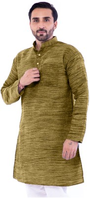 Aaryavar Men Self Design Straight Kurta(Yellow, Black)