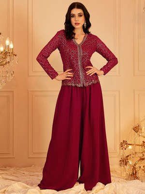 INDO STREET Women Ethnic Top Palazzo Set