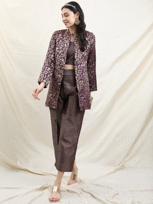 Vishudh Women Ethnic Top Palazzo Ethnic Jacket Set
