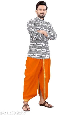 CRYSTALREVENUE Men Kurta Dhoti Set