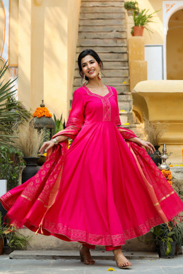 Tasrika Solid Anarkali Kurta, Bottom & Dupatta Set