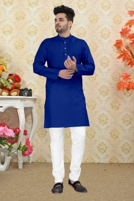 GRATITUDE ROCK Men Solid Straight Kurta(Blue)