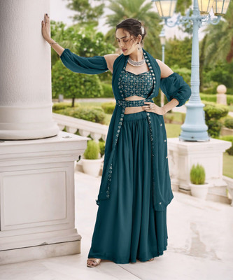 SANCIA Women Crop Top Palazzo Dupatta Set