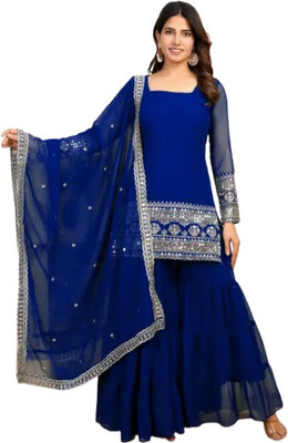 KAVATHIYA Women Kurta Sharara Dupatta Set